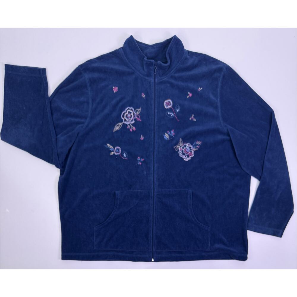 Koret Woman Blue Embroidered Corduroy Zip-Up Jacket Size 2X - Picture 5 of 9
